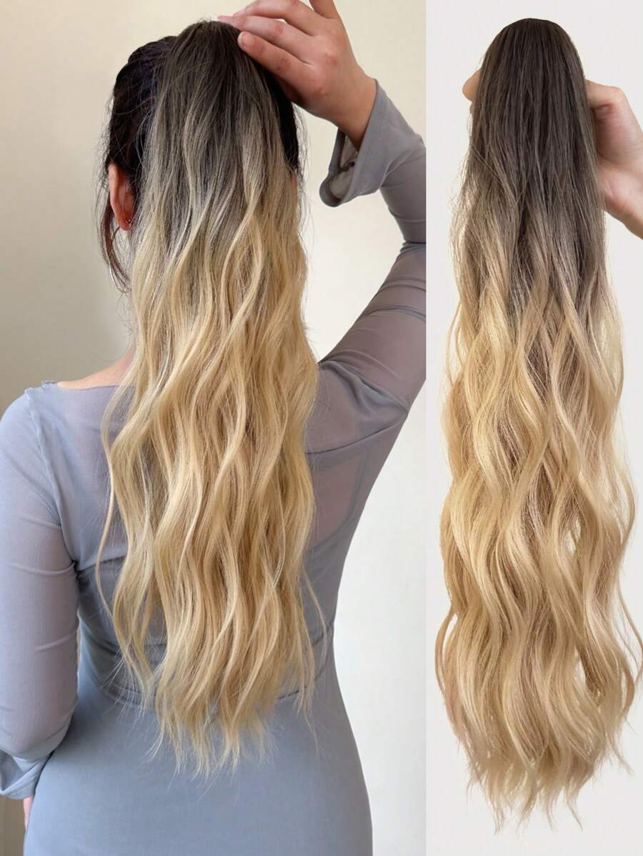 Body Wave Brown 24 Inch Long Ponytail Synthetic Hair Extension With Claw