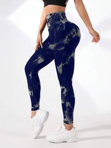 Yoga Trendy 紮染寬腰帶運動打底褲 - 彩色 - 查看 3