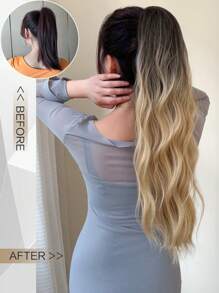 Body Wave Brown 24 Inch Long Ponytail Synthetic Hair Extension With Claw - Brown - View 4