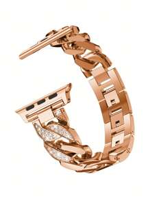1条时尚钢表带，男女通用，兼容表带38mm、40mm、41mm、42mm、44mm、45mm、46mm、49mm，兼容Ultra/SE 11/10/9/8/7/6/5/4/3/2/1 - 玫瑰金 - 查看 3