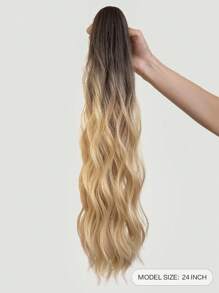 Body Wave Brown 24 Inch Long Ponytail Synthetic Hair Extension With Claw - Brown - View 5