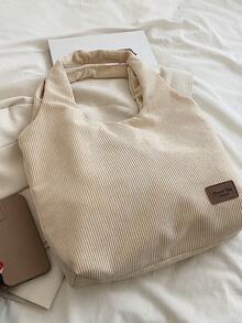 Bolso tote de hombro con diseño de parche de letra - Beis - Ver 3