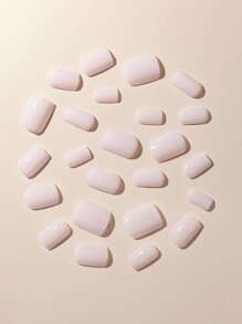 Get Glamorous With 24pcs Short Square White Solid Color Fake Nail & 1sheet Tape & 1pc Nail File Press On Nails Nail Supplies - Baby Pink - View 2