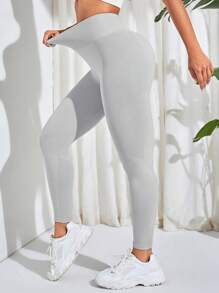 Yoga Basic 寬腰帶運動打底褲 - 淺灰色 - 查看 1