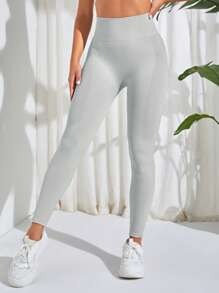 Yoga Basic 寬腰帶運動打底褲 - 淺灰色 - 查看 2