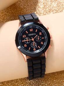 1 pieza Reloj cuarzo de puntero redondo & 1 pieza Pulsera - Negro - Ver 4