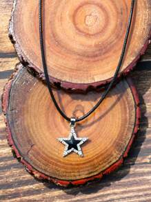 ROMWE Grunge Punk 1入組時尚鋅合金星星水鑽吊墜項鍊適合女士日常裝飾