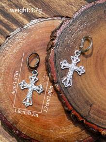 ROMWE Goth 1雙時尚鋅合金水鑽裝飾十字架吊墜耳環適合女士日常裝飾 - 銀色 - 查看 4