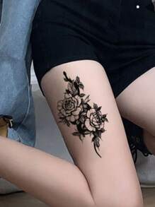 1pc Personalized Flower Arm Tattoo Sticker - Black - View 1