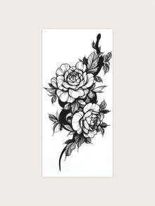 1pc Personalized Flower Arm Tattoo Sticker - Black - View 2