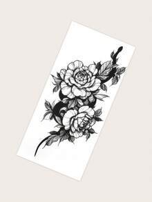 1pc Personalized Flower Arm Tattoo Sticker - Black - View 4