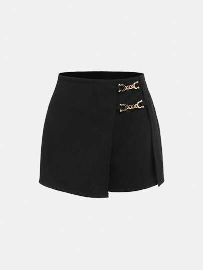 SHEIN Girlism Asymmetrisk Kedja Dragkedja Enkel Enkel Flickors Shorts