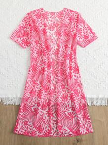 女孩熱帶圖案開門襟和服罩衫