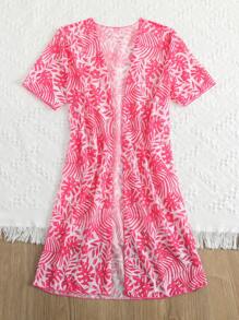 女孩熱帶圖案開門襟和服罩衫