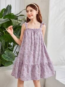 SHEIN Teen Girls Ditsy Floral Print Ruffle Hem Cami Dress - Lilac Purple - View 2