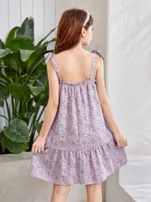 SHEIN Teen Girls Ditsy Floral Print Ruffle Hem Cami Dress - Lilac Purple - View 3