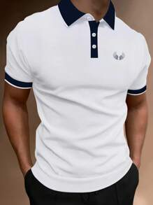 Manfinity Homme Áo thun có cổ Nam Nút Tương phản ren Tương phản ràng buộc Đồ họa Giải trí - trắng - Xem 1