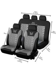 Juego completo de 9 piezas de fundas para asientos de coche, juego de fundas para asientos de coche universal con patrón de mariposa bordado en gris - Gris - Ver 4