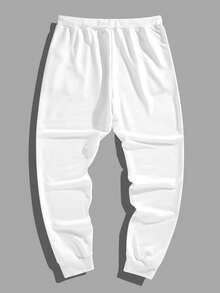 Manfinity Hypemode Men Loose Crown Print Drawstring Waist Sweatpants - White - View 2