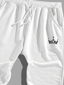 Manfinity Hypemode Men Loose Crown Print Drawstring Waist Sweatpants - White - View 6