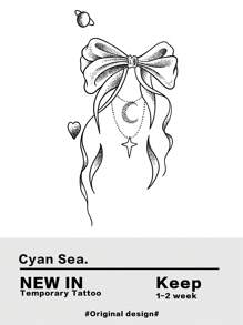 1sheet Bow Pattern Tattoo Sticker - Black - View 2