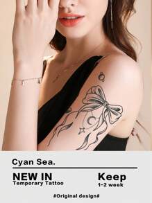 1sheet Bow Pattern Tattoo Sticker - Black - View 1