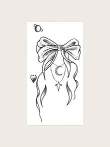 1sheet Bow Pattern Tattoo Sticker - Black - View 3