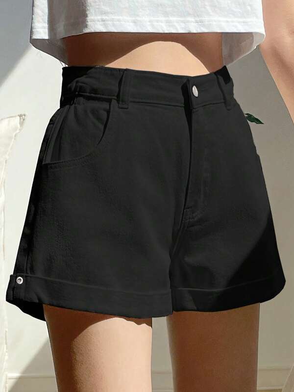 DAZY High Waist Roll Hem Denim Shorts