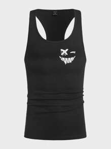Manfinity LEGND Hombres Top tank con estampado de dibujos animados - Negro - Ver 1
