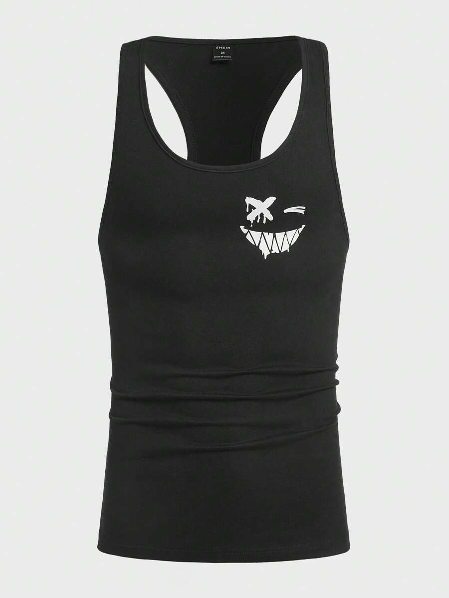 Manfinity LEGND Hombres Top tank con estampado de dibujos animados - Negro - Ver 1