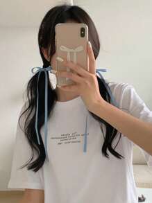 DAZY 2 件装女士纯色蝴蝶结装饰时尚发夹休闲情人节爪夹发夹发夹 - 藍色 - 查看 1