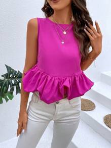 Chiquease Áo khoác và áo lót dành cho xe tăng nữ Nút Viên lá sen màu trơn Dễ thương - Màu Hồng Tươi - Xem 5