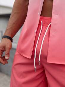 Manfinity RSRT Men Crane Print Shirt & Drawstring Waist Shorts Set - Pink - View 4