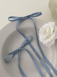 DAZY 2 件装女士纯色蝴蝶结装饰时尚发夹休闲情人节爪夹发夹发夹 - 藍色 - 查看 5