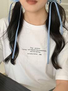 DAZY 2 件装女士纯色蝴蝶结装饰时尚发夹休闲情人节爪夹发夹发夹 - 藍色 - 查看 6