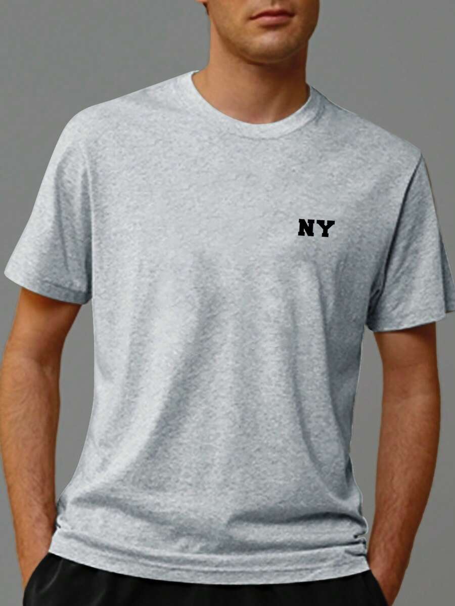 Manfinity Homme Men Letter Graphic Tee - Light Grey - View 1