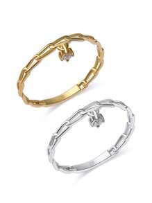 Nhẫn thiết kế dây chuyền bạc trang trí bằng đá khối Zirconia - Vàng - Xem 2