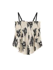 Áo khoác và áo lót dành cho xe tăng nữ Bất đối xứng viền lá sen Dải chun Hoa Tất cả trên in Giải trí - Màu be - Xem 4