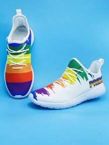 Sporty Sneakers For Men, Colorblock Lace-up Front Running Shoes - Multicolor - View 3