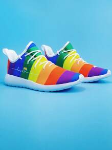 Sporty Sneakers For Men, Colorblock Lace-up Front Running Shoes - Multicolor - View 6
