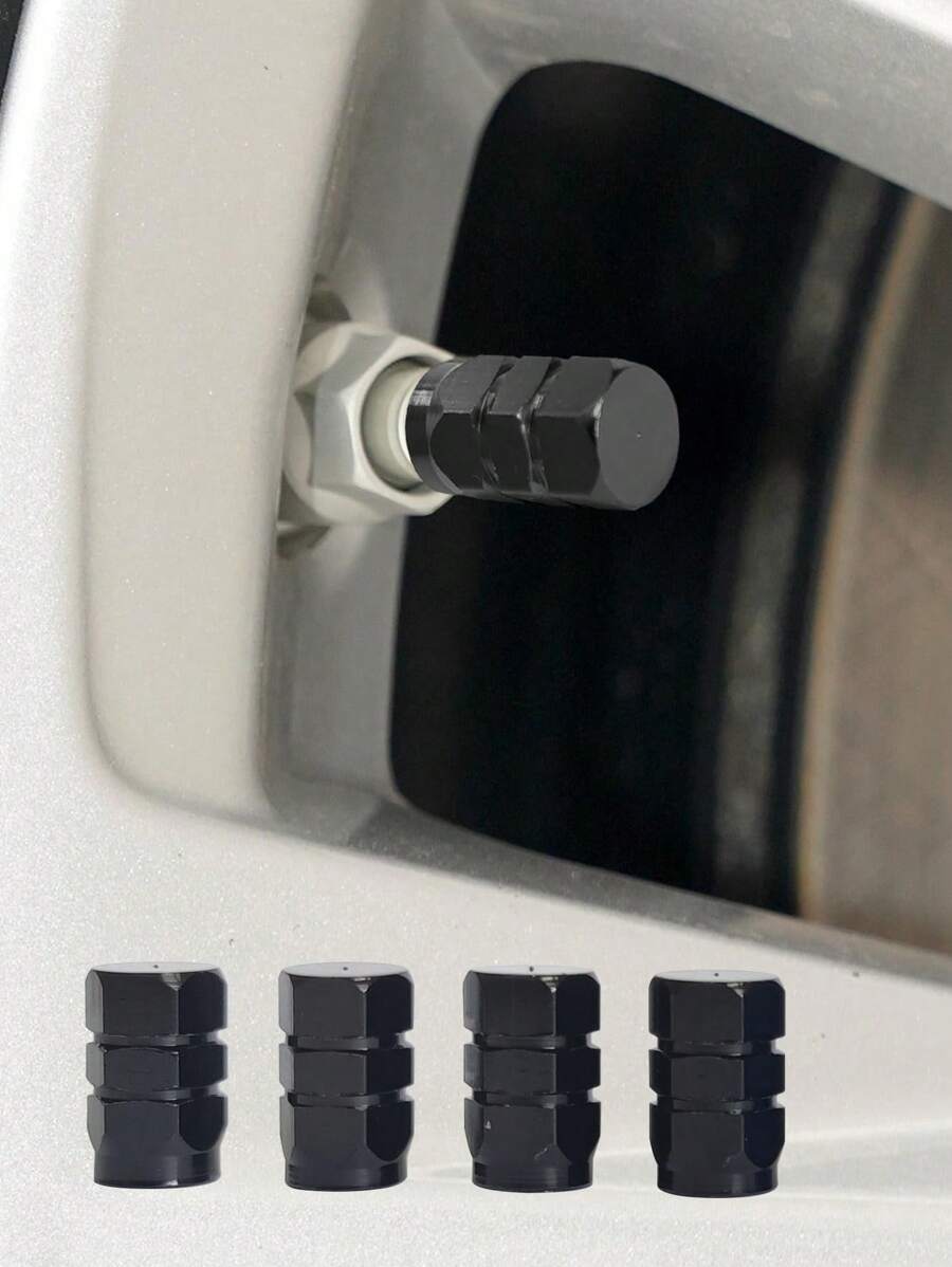 4入組鋁合金汽車輪胎氣門嘴蓋 - 黑色 - 查看 1