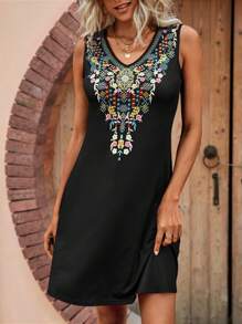 EMERY ROSE Floral Print Tank Dress - Black - View 4