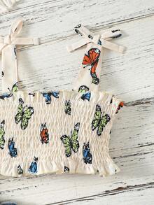 寶寶女孩蝴蝶印花背心上衣和撕裂鬆緊漂白牛仔褲 - 彩色 - 查看 3