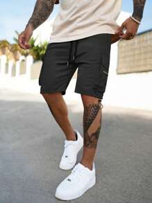 Manfinity Homme Men Flap Pocket Side Drawstring Waist Cargo Shorts - Black - View 1