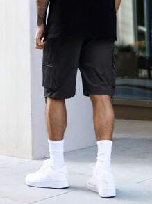 Manfinity Homme Men Flap Pocket Side Drawstring Waist Cargo Shorts - Black - View 2