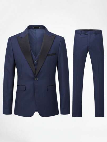 CLOUDSTYLE 男士西裝領翻蓋細節西裝外套和背心和褲子套裝套裝