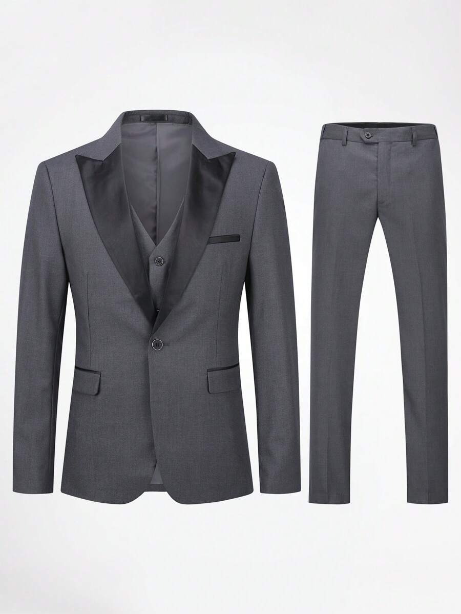 CLOUDSTYLE Bộ đồ nam Nút Túi Dây kéo màu trơn Công việc - Màu xám đen - Xem 1