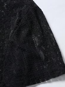 Manfinity RSRT 男士素色前排扣蕾絲襯衫 - 黑色 - 查看 4