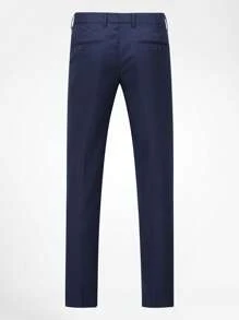 CLOUDSTYLE 男士西裝領翻蓋細節西裝外套和背心和褲子套裝套裝 - 藏蓝色 - 查看 8