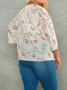 大碼印花不對稱下擺開門襟落肩袖外套